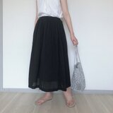 【春夏】裏地付きギャザースカート　ブラックの画像
