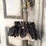 オートクチュールレースとリネンのバネ口ポシェット　ポシェット