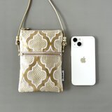 【受注制作】モロッカン生地のスマホポシェット　スマホショルダー　ピルゥファス　クリーム