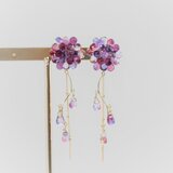 チェコドロップフラワーデザインイヤリングorピアス（ローズ＆グレープ）