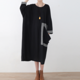 送料０♪上品.メリヤス綿ミディアムワンピース.ゆったり【ブッラク】