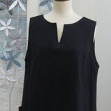 綿麻ロングベストジレ～ブラック～