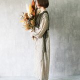 シホン　　ベストドッキングワンピース　チェック　オリーブ