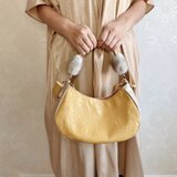 ルナ ２WAY ハンドバッグ/ショルダーバッグ 本革 ボタニカル柄マスタードイエロー × ベージュ