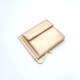 マネークリップver.4/札ばさみ(コインケース付き)　ヌメ革：ナチュラル【選べるステッチカラー】(r108)