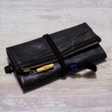 本革製道中財布　牛革黒色製　「七宝　墨銀色」　の画像