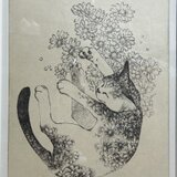 猫　銅版画　額入り