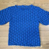 ハープサルレース編みの半袖ニット（コバルトブルー）