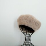 アルパカウール・フェルトベレー・ベージュ＆ネップmixライトグレーボーダー