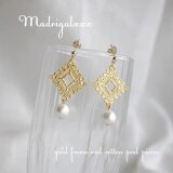 *コットンパールとゴールドレースのピアス*