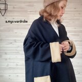 a.myu カシミア混wool肩にかけるだけでキマる　ストールカーディガンネイビーベース