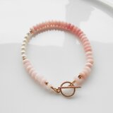 7粒の真珠とピンクオパールのブレスレット