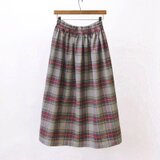 【特価・即納】タータンチェックのロングスカート（グレー×ローズレッド）灰色 チェック 起毛