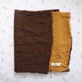 ウールガーゼ コンパクトマフラー　ブラウンチェック×マスタード