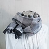 SALE!  30％OFF 秋冬 ヤク混コットンのストール　グレー系　チェック