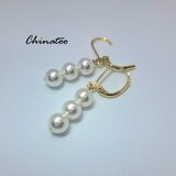 6㎜貝パール　3粒揺れる　サージカルステンレスレバーフックピアス　ゴールド