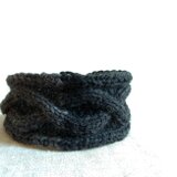 アラン模様・イアーウォーマーターバン・チャコール＆ミディアムグレー