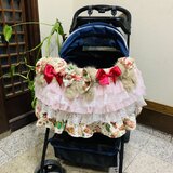 バギーもクリスマス仕様に！可愛いベア柄あごのせクッションカバー、バギーカバー、カートカバー、ファーリボン、フリル、レース