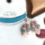 ローズクォーツとマルチカラーサファイアのピアス