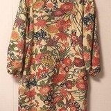 着物リメイク☆華やか型染ボリューム袖ボックスワンピース☆ハンドメイド・型染