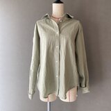 受注製作　大人の上質ハーフリネンシャツ　コットンリネン　春シャツ　抜き衿シャツ　貝ボタン　ちょっと大きめ　40サイズ