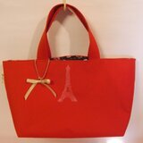 エッフェル塔スタンプのミニ帆布バッグ(red)