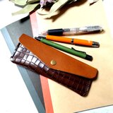 クロコダイル型押し革とヌメ革のコンビネーションペンケース　オリジナル1点物iichis専用出品