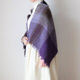 手紡ぎ・手織り　紫チェックのストール