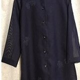 紗のフード付なす紺ロングコートの画像