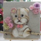 羊毛フェルト・ペット＆フラワー壁掛けスコティッシュフォールド