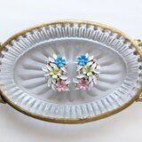 エナメル フラワー ラインストーン イヤリング