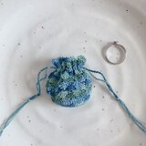 ミニ巾着ポーチ・もりのなか・レース編み・コットン100％