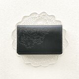 牛革カードケース (名刺入れ) 　ツバメとボタニカルレース柄型押し ~petit jardin~　 ノアールエンボス
