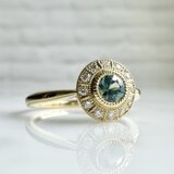 ブルーグリーンサファイアのクラシカルリング K18/サファイア/ダイヤ