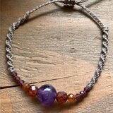 アメジストとガーネット ワックスコードブレスレット