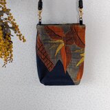 紺大きな柄の帯リメイクバッグ・ポシェット/ 00106