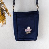 紺地人形柄①リメイクバッグ・ポシェット/ 00107