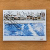 A4サイズ「 京都　雪の鴨川」　京の水彩画工房の画像