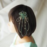飾り結びヘアコーム（小）「瑞、其レハ」（淡緑×アイボリー）【軽量で簡単和装ヘア】浴衣・着物・七五三や成人式に。
