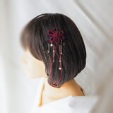 飾り結びヘアコーム（小）「爛、其レハ」（臙脂×黒）【軽量で簡単和装ヘア】浴衣・着物・七五三や成人式に。