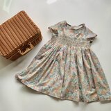 100cm ハンドメイド子供服　リバティ生地スモッキング刺繍　ファーマーワンピース
