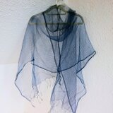藍染めシルクショール(極細たてストライプ)の画像