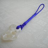 白めのう　象　と正絹手組根付紐　青紫