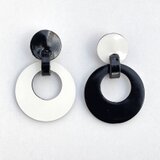 レザーイヤリング［HOOP/ブラックコンビ］