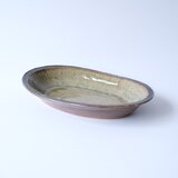 楕円鉢(大)灰釉　矢羽紋様の画像