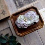 花びらのバレッタ  Lサイズ ■ フラットデザイン コットンパール ■ グレーライトブルー