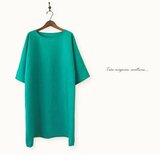 リネン （ヒスイ）ドルマンスリーブ ワンピース【受注製作】