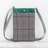 セール✨【送料無料】手ぶらでお出かけ♪帆布のスマホポシェット　スマホショルダー　スマホポーチ　グリーン×チェック　No.367