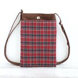 セール✨【送料無料】手ぶらでお出かけスマホポシェット　スマホショルダー　スマホポーチ　タータンチェック　ブラウン　No.371