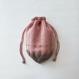 ビーズ編み込みの巾着ポーチ(大)　ボタニカル(ピンク)